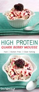 High Protein Berry Mousse @OmNomAlly made with protein-rich quark or cottage cheese and your favourite fresh or frozen berries!