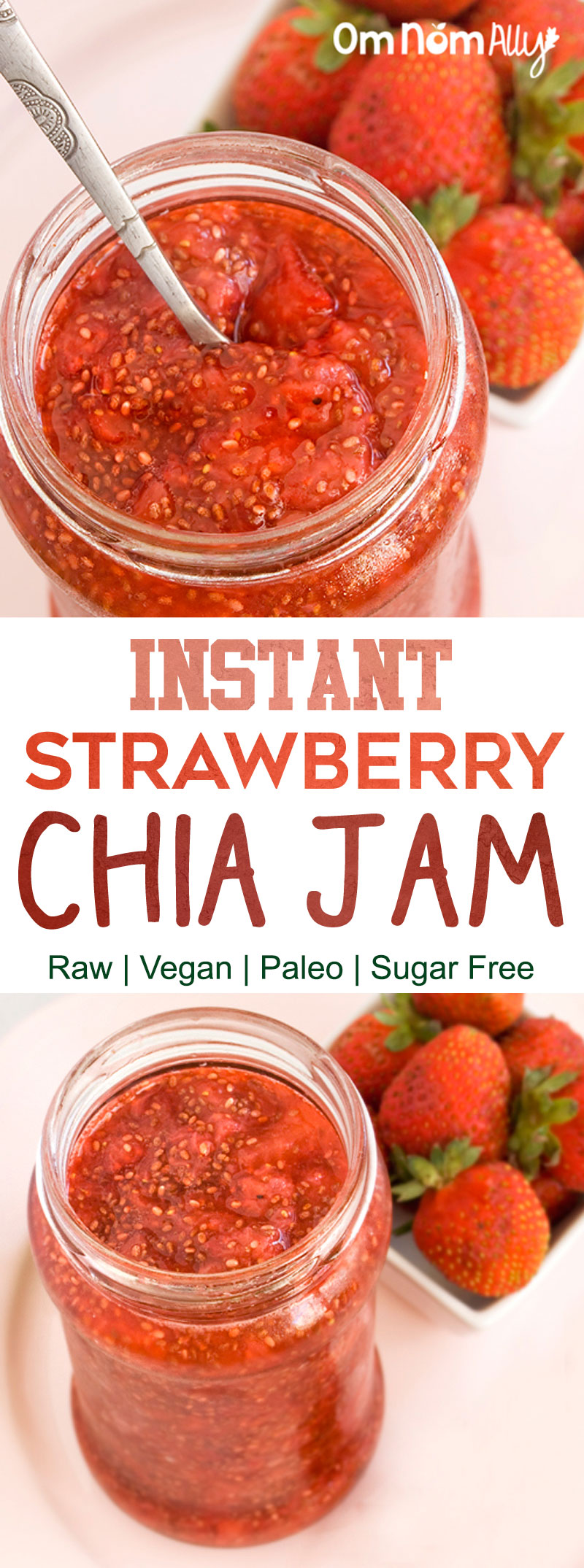 Instant Strawberry Chia Jam - Raw / Vegan / Paleo @OmNomAlly | No canning or cooking required - cheat your way to delicious strawberry (chia) jam!