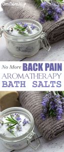 (No More) Back Pain Aromatherapy Bath Salts @OmNomAlly Use this selection of anti-inflammatory and antispasmodic essential oils in your Epsom salts for a brilliant home remedy for back pain, cramping or tired, sore muscles.