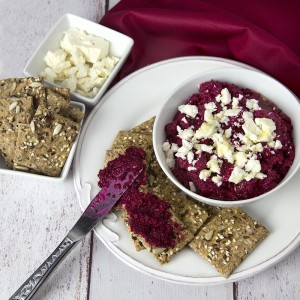 Fiery Beetroot Dip with Feta & Salty Seeded Crackers | Om Nom Ally