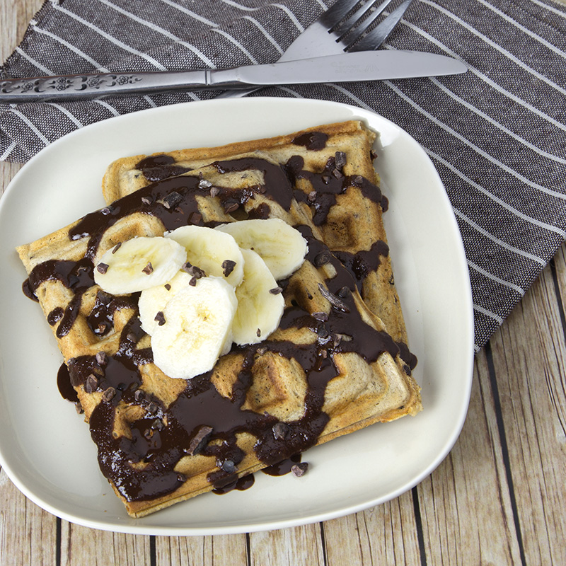 Sourdough Banana Choc Nib Waffles | Om Nom Ally