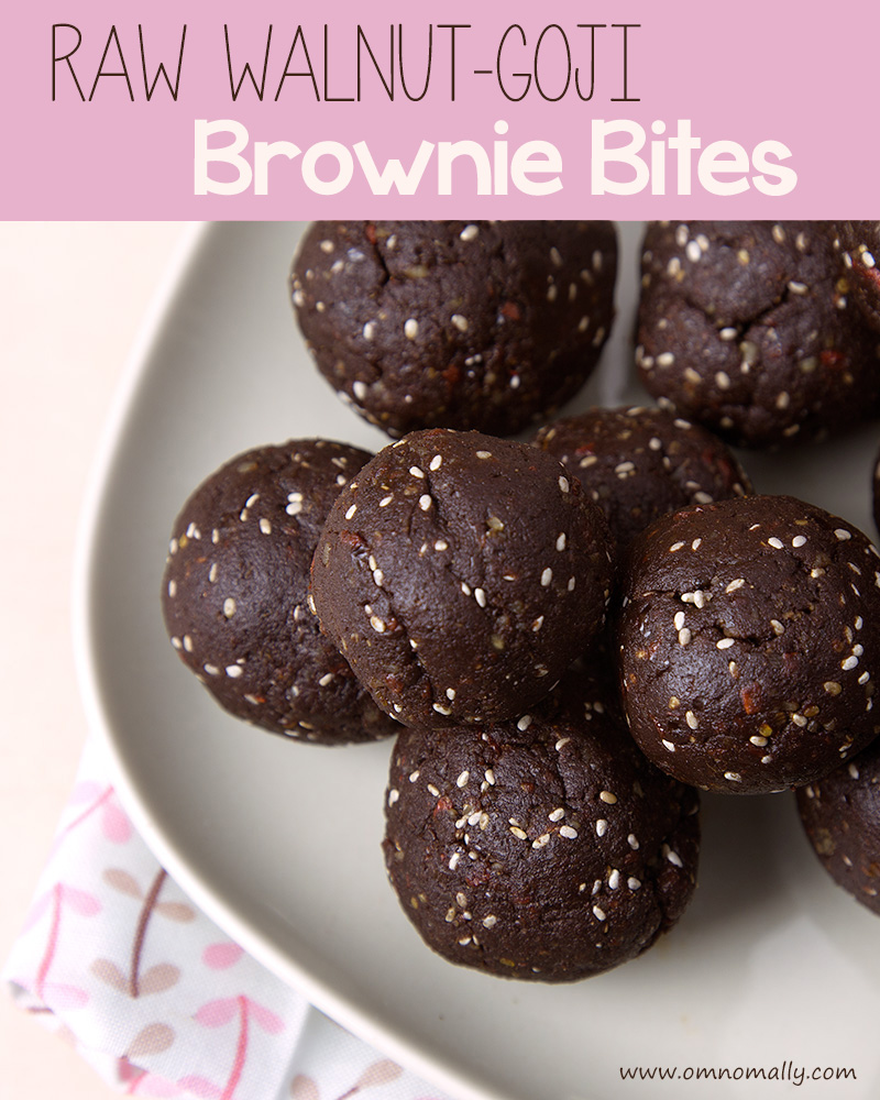 Raw Walnut-Goji Brownie Bites | Om Nom Ally