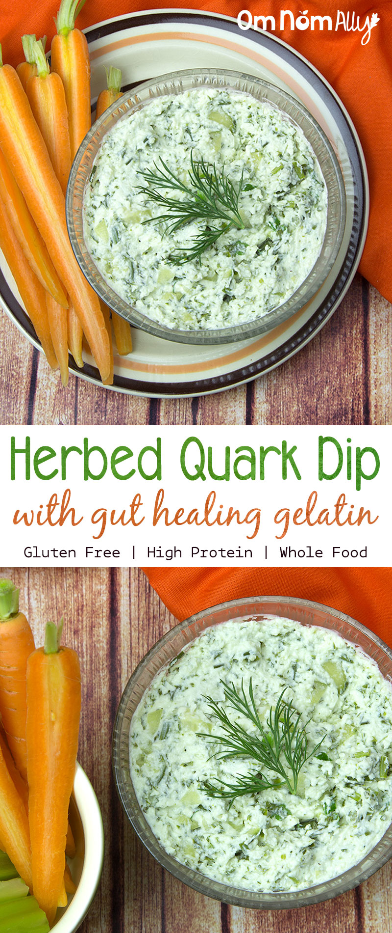 Herbed Quark Dip with Gut Healing Gelatin @OmNomAlly | It's the potent mix of chives, dill and parsley that keeps people coming back for more of this dip. After combining this quark dip with gelatin and allowing it to set it transforms into something truly magnificent!