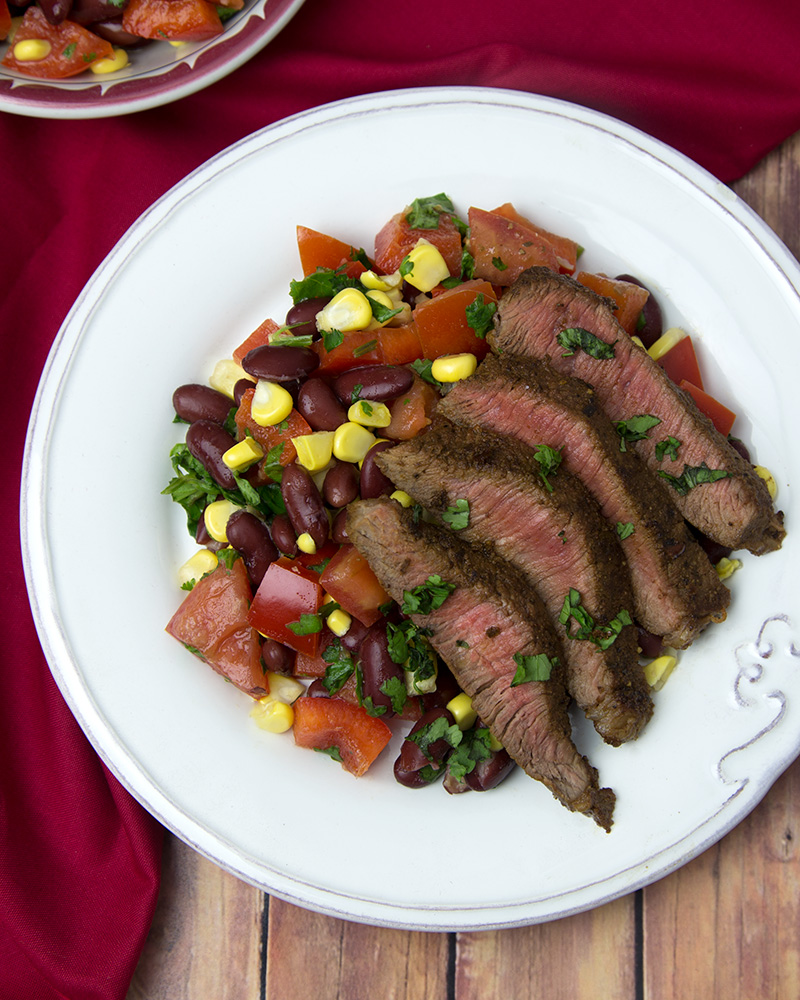 Mexican Spice Rubbed Steak with Corn Salsa @ Om Nom Ally