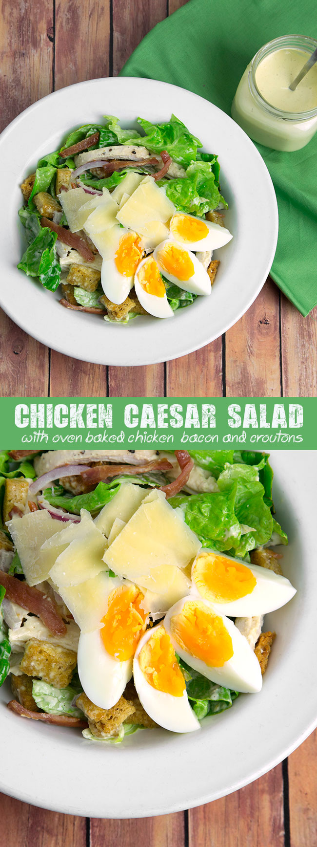 Chicken Caesar Salad with Oven Baked Chicken Bacon & Garlic Croutons @OmNomAlly