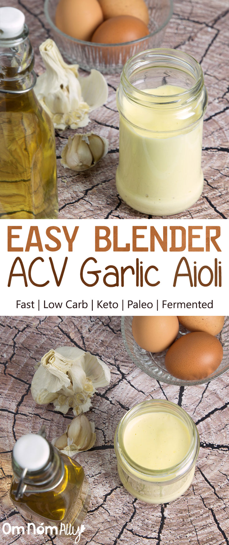 Easy Blender Apple Cider Vinegar Garlic Aioli @OmNomAlly - This Low Carb, Keto, Paleo condiment goes on EVERYTHING!