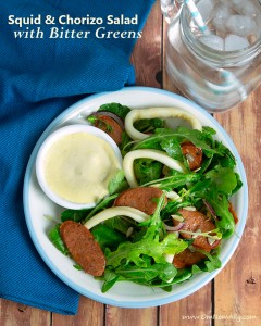 Squid & Chorizo Salad with Bitter Greens + Smoked Paprika Aioli @OmNomAlly