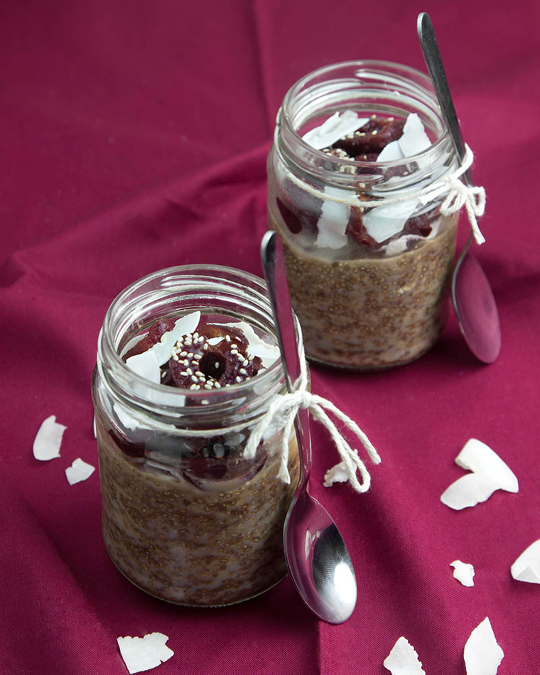 Mocha Chia Pudding with Coconut & Cherry @OmNomAlly