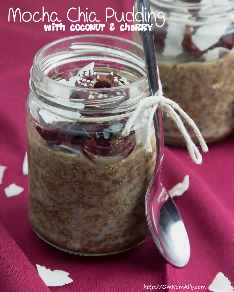 Mocha Chia Pudding with Coconut & Cherry @OmNomAlly