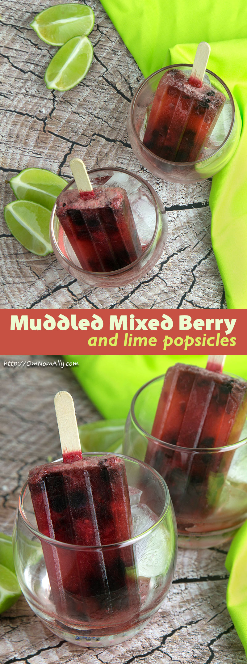 Muddled Mixed Berry & Lime Popsicles @OmNomAlly