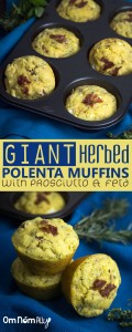 Giant Herbed Polenta Prosciutto & Feta Muffins @OmNomAlly