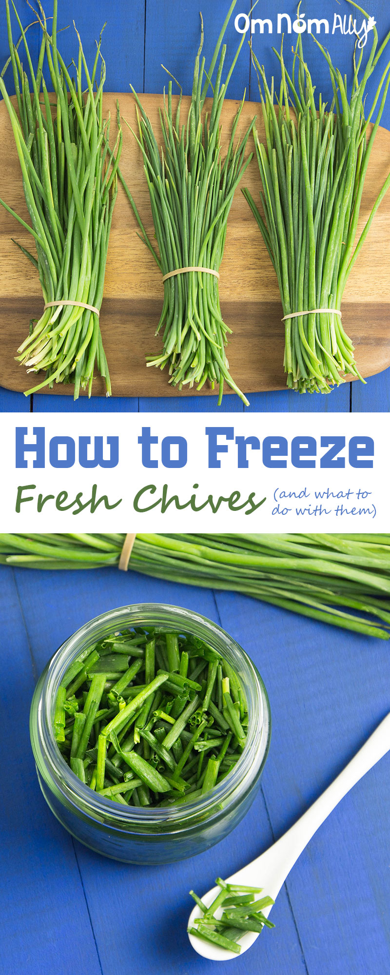 How to Freeze Fresh Chives (and how to use them) @OmNomAlly | It's incredibly easy to freeze fresh chives, so you can preserve the harvest whenever you have a glut of this flavourful herb.
