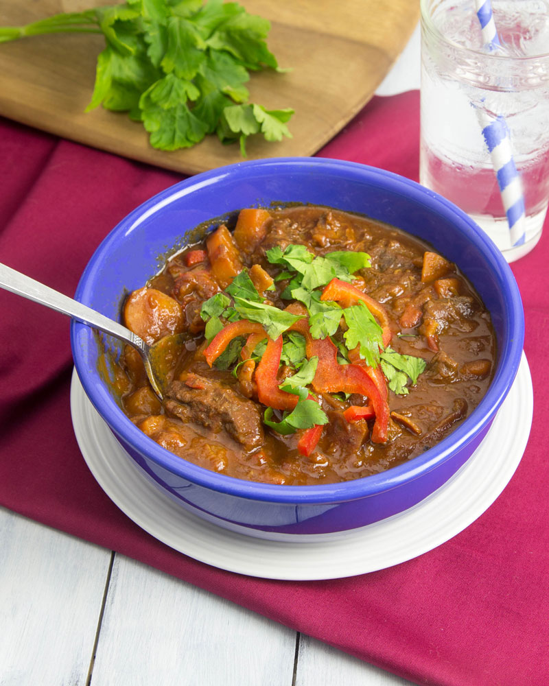 Make-and-Freeze Hungarian Beef Goulash @OmNomAlly | Make this Hungarian Beef Goulash once, and enjoy over and over! This recipe makes 10 delicious stew servings ready to freeze and reheat for easy dinners.