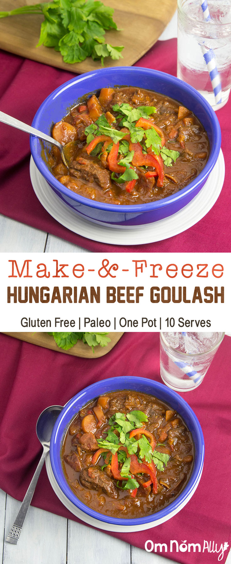 Make-&-Freeze Hungarian Beef Goulash @OmNomAlly - This one pot meal is Paleo, Gluten-free and makes 10 serves for your freezer - dinner is sorted!