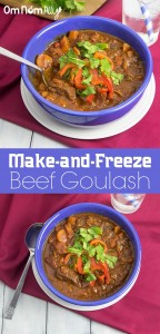 Make-and-Freeze Hungarian Beef Goulash @OmNomAlly | Make this Hungarian Beef Goulash once, and enjoy over and over! This recipe makes 10 delicious stew servings ready to freeze and reheat for easy dinners.