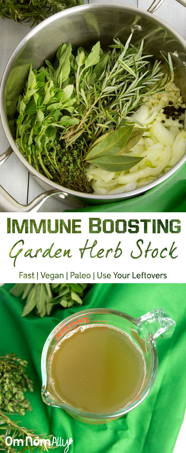 Immune Boosting Garden Herb Stock @OmNomAlly Make this Garden Herb Stock for a flavourful meal base with the extra benefits of antibacterial, anti-inflammatory, and immune boosting actions.