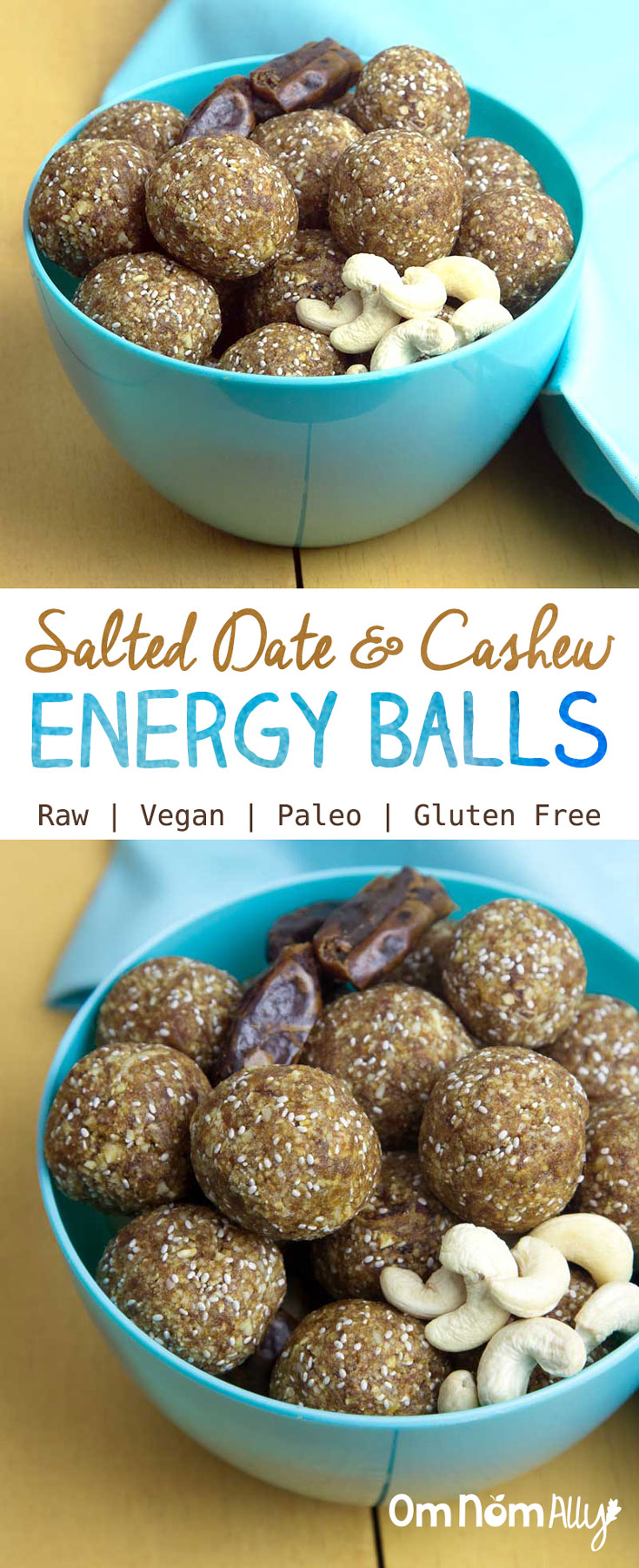 Salted Date and Cashew Energy Balls @OmNomAlly #RAW #VEGAN #GLUTENFREE #PALEO