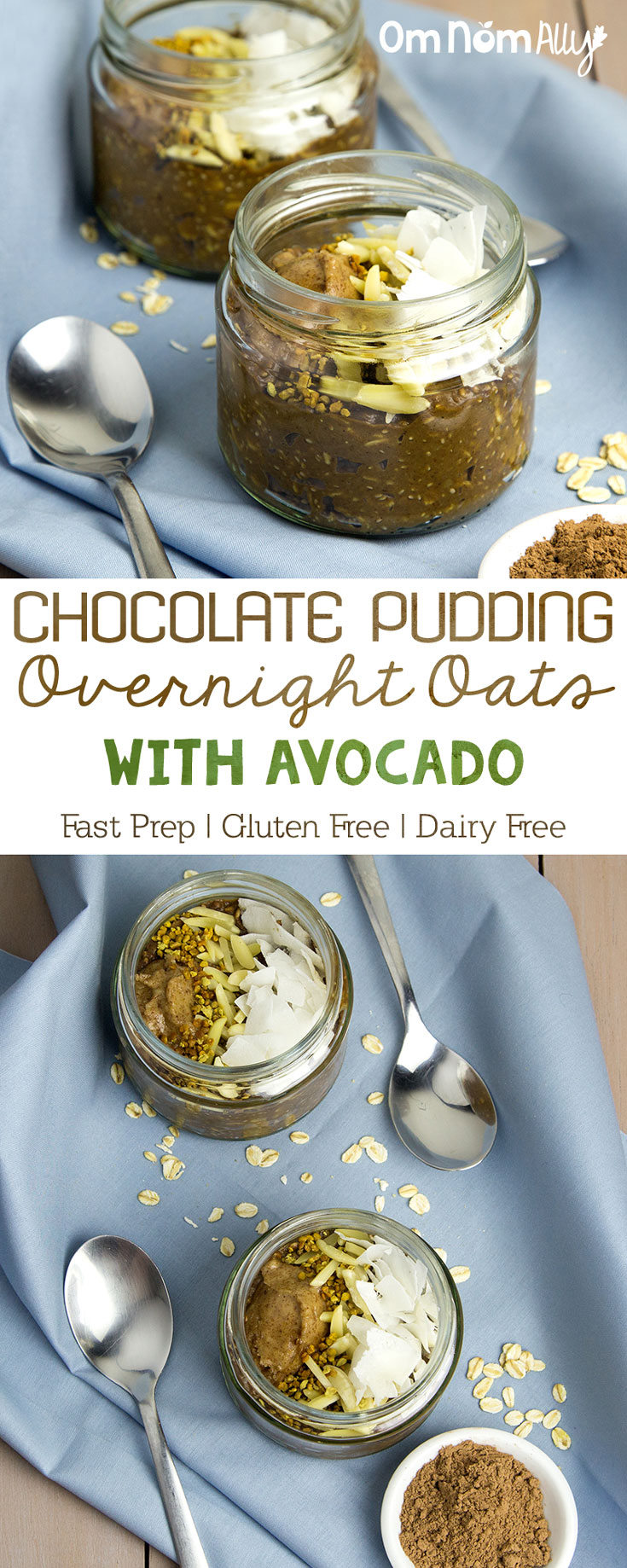 Chocolate Pudding Overnight Oats with Avocado @OmNomAlly