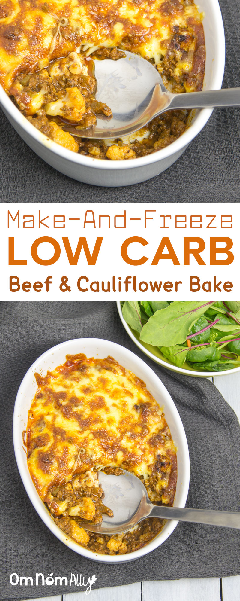 (Make-And-Freeze) Low Carb Beef & Cauliflower 'Pasta' Bake @OmNomAlly