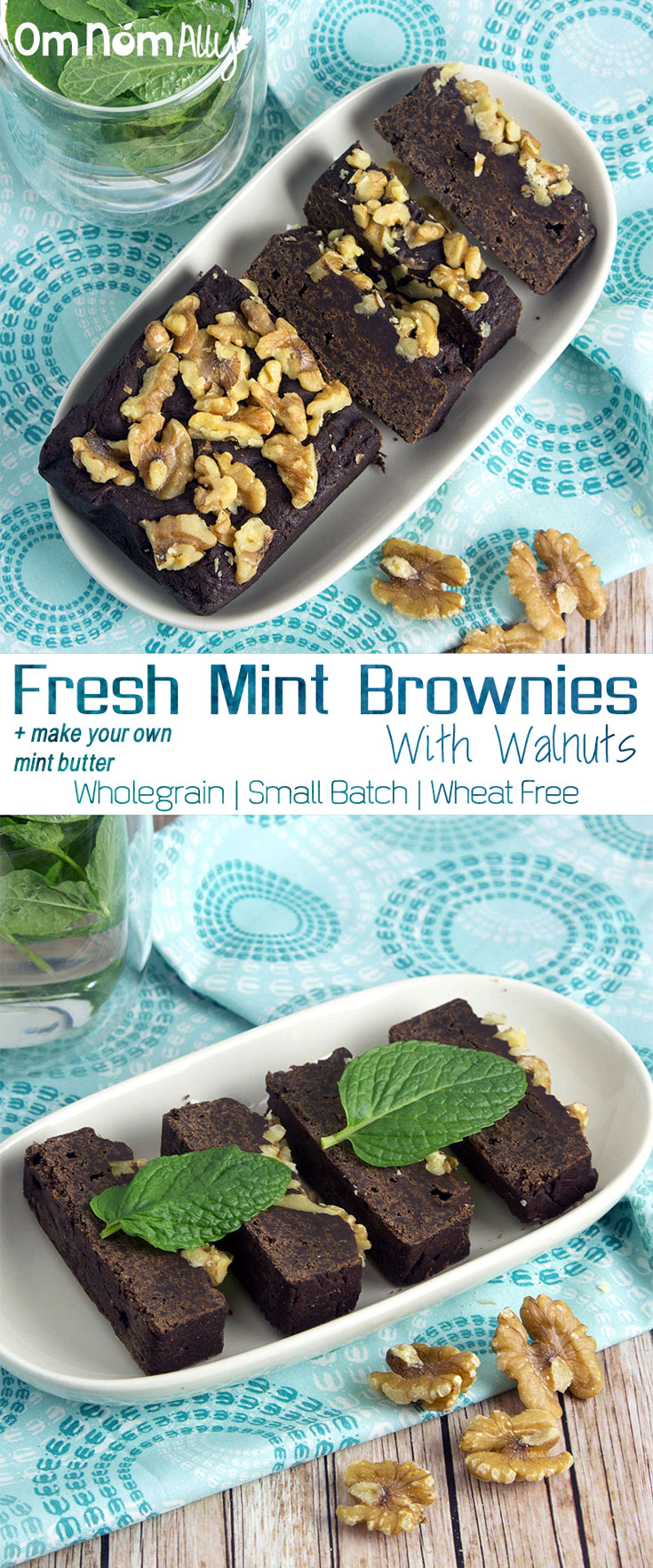Fresh Mint Cacao Brownies with Walnuts @OmNomAlly 