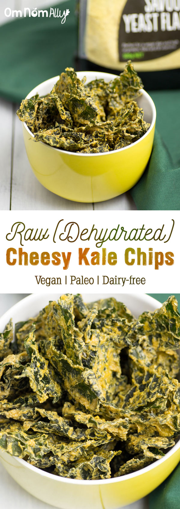 Raw (Dehydrator) Cheesy Kale Chips @OmNomAlly - Vegan, Paleo & Dairy Free