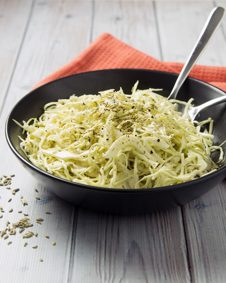 Low Carb Green Cabbage & Fennel Coleslaw - This fast low carb slaw is gluten-free, dairy-free and paleo, with the gut healing benefits of raw apple cider vinegar.